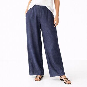 Cynthia Rowley 100% Linen Wide Leg Pants Blue Size XL Lightweight